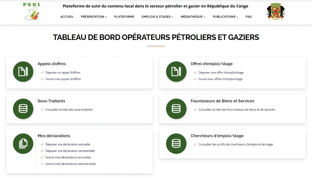 Espace opérateurs pétroliers et gaziers — appels d’offres, emploi, partenaires et déclarations.